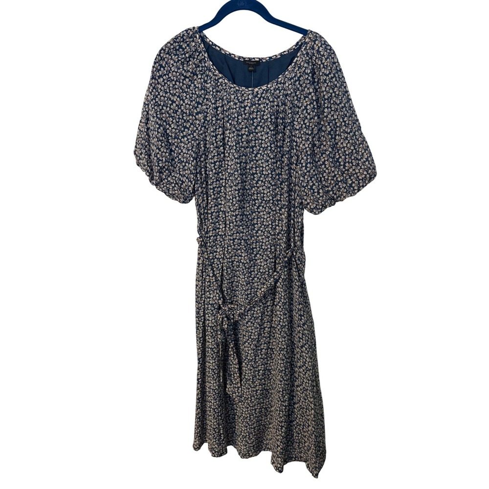 Ann Taylor Factory Floral Puff Sleeve Dress Blue Cottagecore NWT Size L